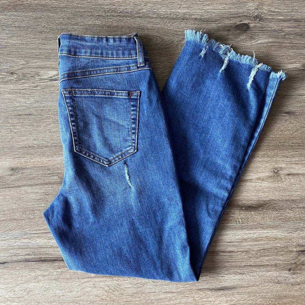 Rewash Women's Jeans High Waist Wide Leg Medium Wash Distressed Denim Size 1/25